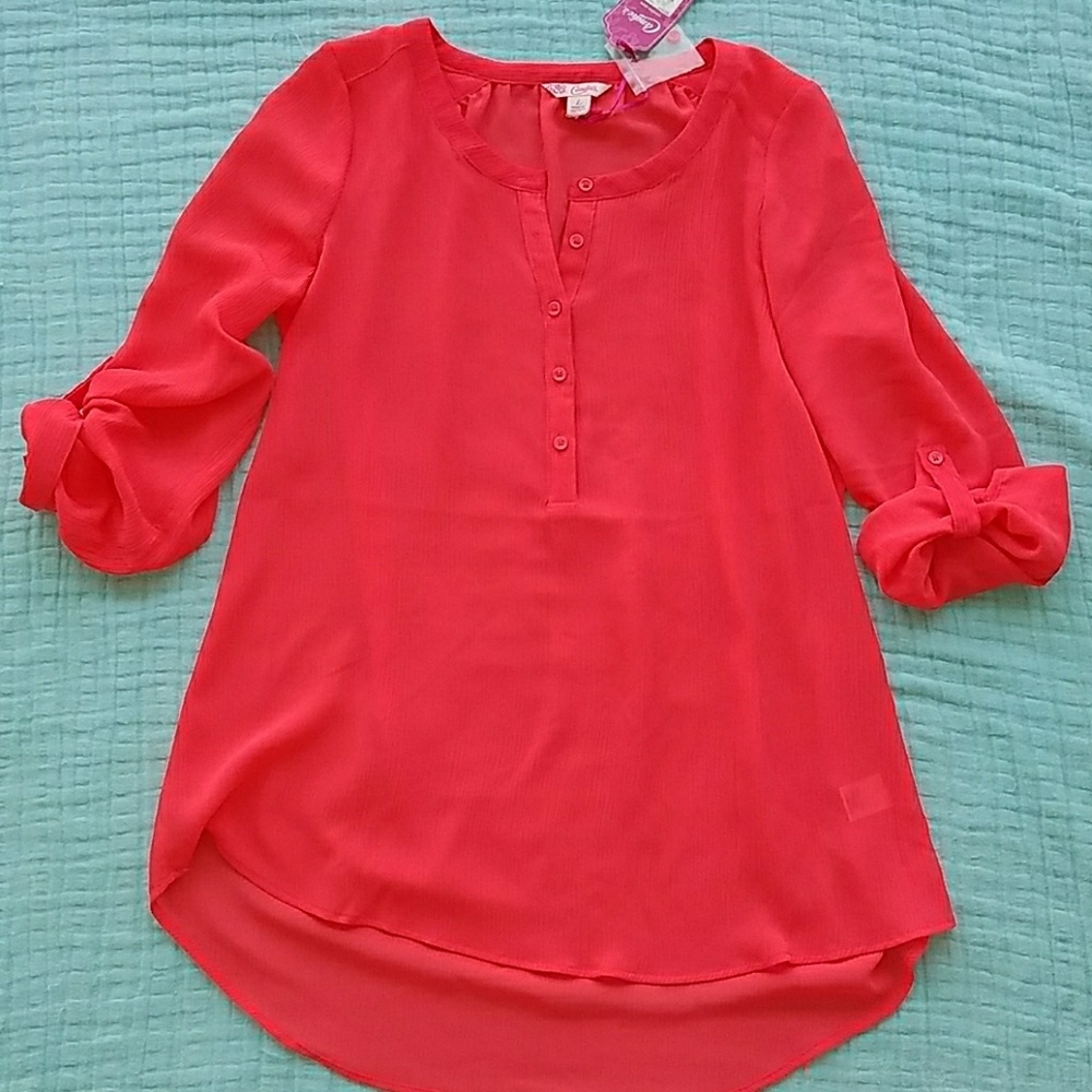 Candie's Coral/Salmon Sheer Tunic Top